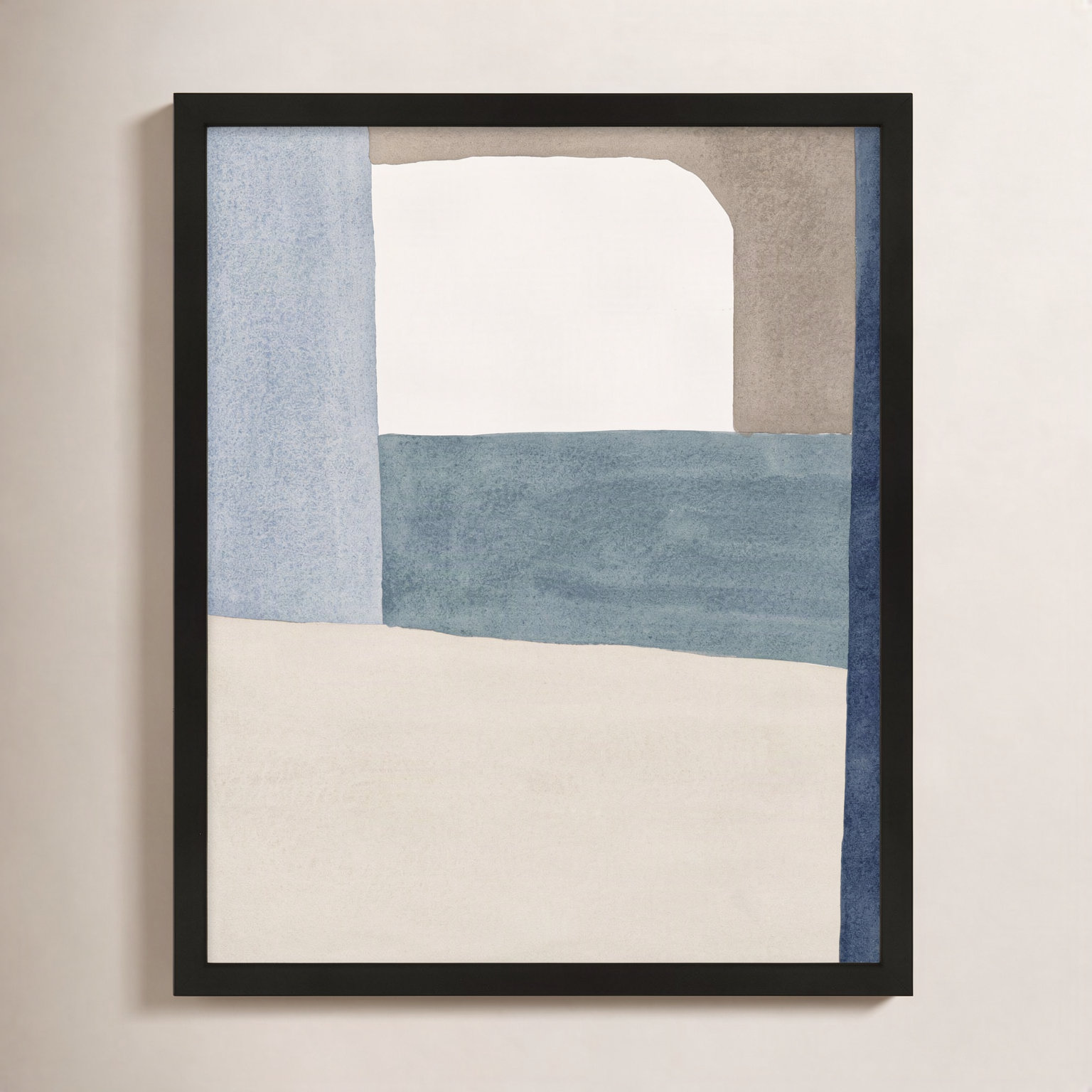 The Balance of Taupe and Indigo 1 Print, 20" x 16" x 1.25", Black Frame Paper