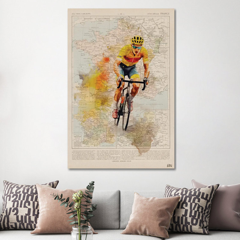 Tour de France, aquarelle, Toile tendue, Pas de tapis, H 60 po x l 40 po x P 1,5 po
