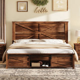 Revan 49" H Farmhouse Bed Frame With Sliding Barn Door Storage Cabinets