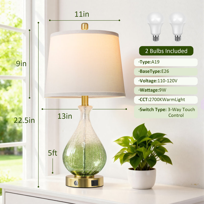 Ensemble de 2 lampes de table 22,5 po en verre vert dégradé pour le salon, ensemble de 2 lampes de chevet