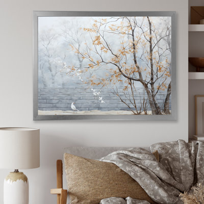 Minimalisme, arbre fleur gris - art mural cerisier en fleurs