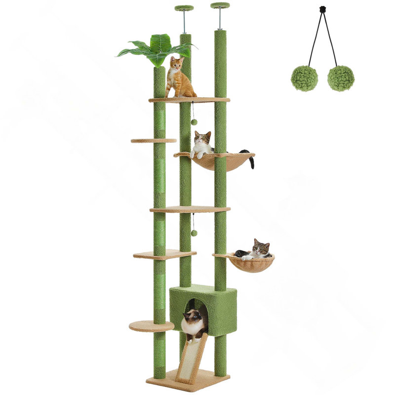 Tour à chat réglable haute avec arbre à chat, hamac et poteau à griffes, Vert