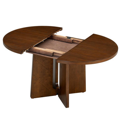 41.3"-57.3" Extendable Round Solid Wood Dining Table with Removable Leaf
