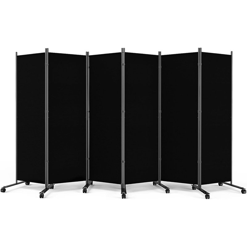Black Rolling Room Divider Privacy Screen for Home and Office
