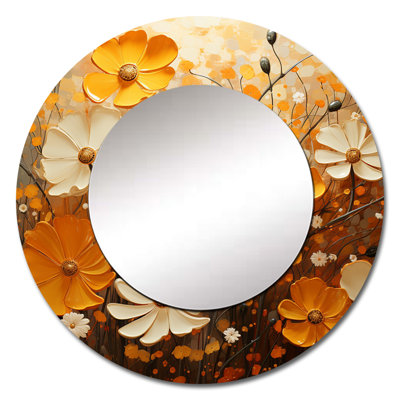 Gold Marigold Marigold Melody IV - Marigold Large Wall Mirror, Gold Round Decorative Mirror, Printed Metal Art