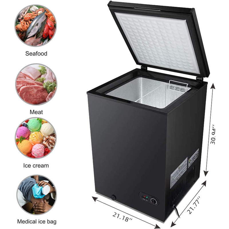 3,5 pieds cubes Congélateur coffre avec panier amovible, Noir, noir, noir, noir