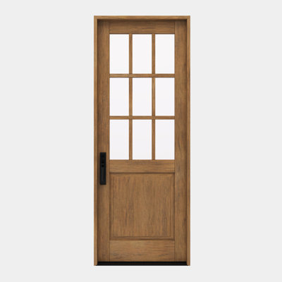 G5009-SW-96 | Porte simple 96 po, extérieur pré-monté RTA, 9 Lite SDL, 1/2 Lite, 1 panneau, bois d'acajou brut