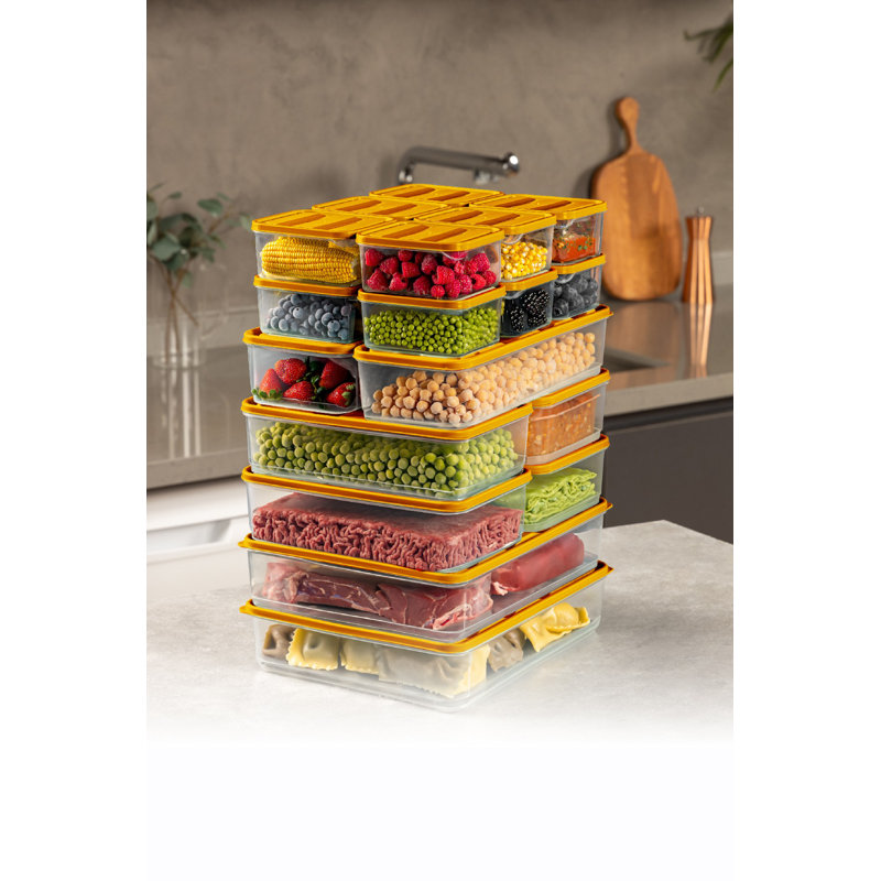 Ensemble de boîtes de rangement polyvalentes 19 pièces, orange, 4,3 x 11,8 x 2,8 po (2 pièces) | 9,1 x 5,9 x 2,8 po (4 pièces) | 3,5 x 4,1 x 2,2 po (12 pièces) | 9,1 x 11,6 x 2,6 po (1 pièce) | 100% plastique, va au lave-vaisselle | Parfait pour organiser la maison et le bureau
