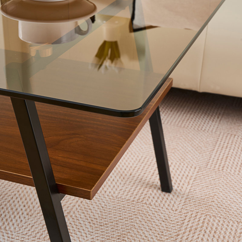 Table basse rectangulaire, table moderne en verre trempé, table à thé