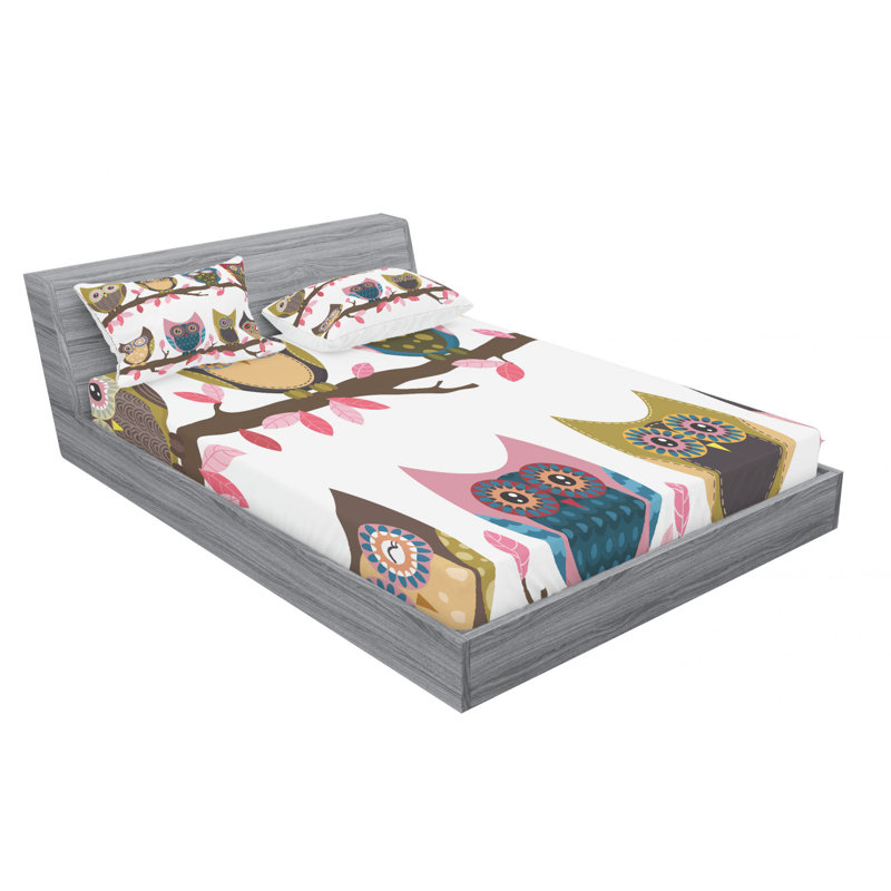 Owls Microfiber Sheet Set, Queen Sheet Set + Fitted Sheet + 2 Pillowcases