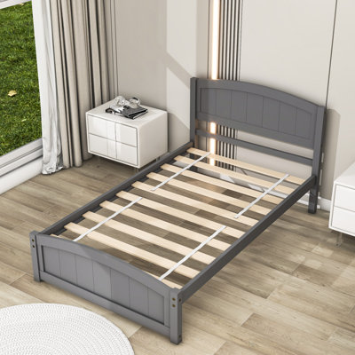 Twin Size Wood Platform Bed with Headboard