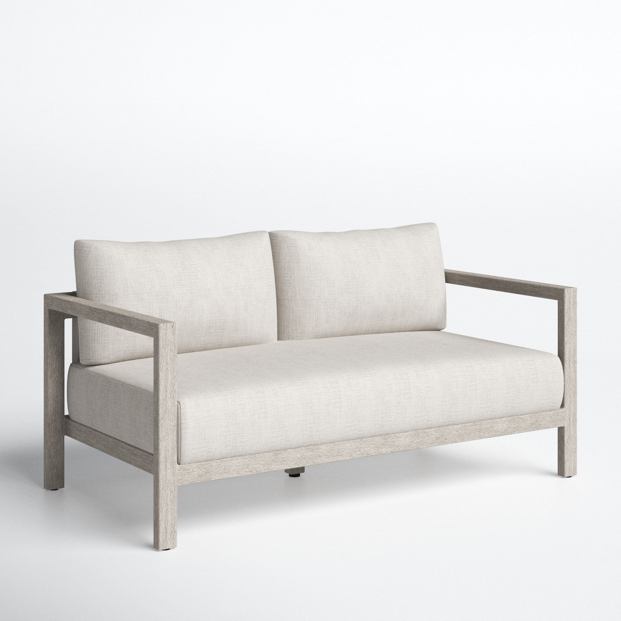 Cavani 59.75'' Wide Teak Loveseat with Cushions, Stone Gray, Weathered Gray