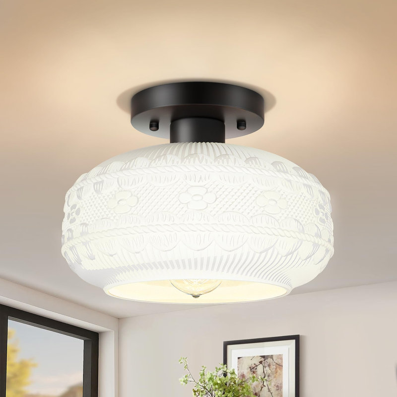 Lustre Gredmarie, Noir mat, Lait, H 6,88 po x l 9,38 po x P 9,38 po