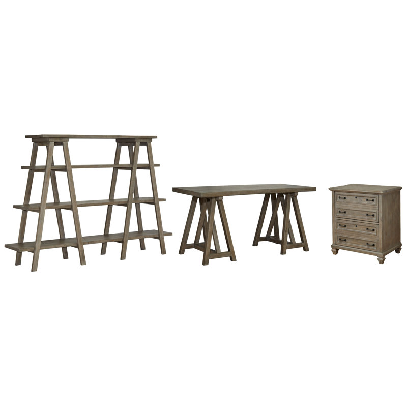 Desk With Lateral File And Bookshelf, 3 Pieces: Desk, Filing Cabinet, Bookshelf, Dovetail Gray