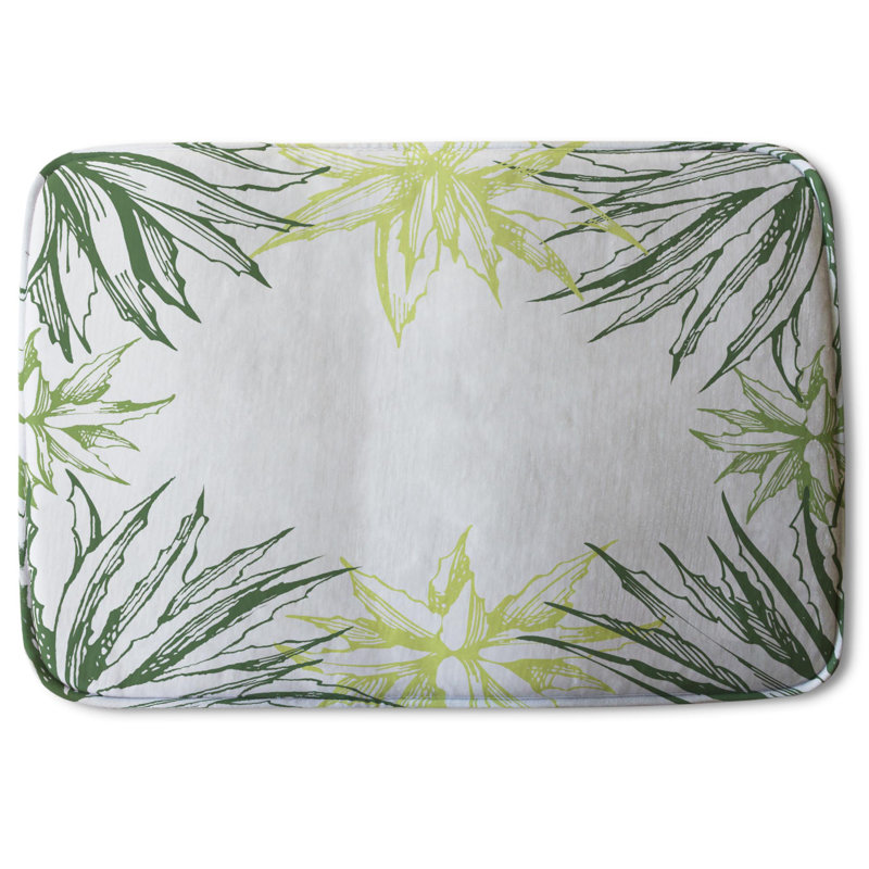 Isabelle Non-Slip Bath Rug, Green Sketch Foliage