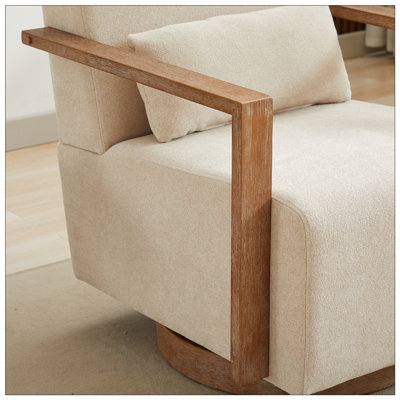 Swivel Modern Upholstered Accent Chair with Solid Wood Armrests and 360 Degree Comfy Lounge Reading Chair, Perfect for Home and Office