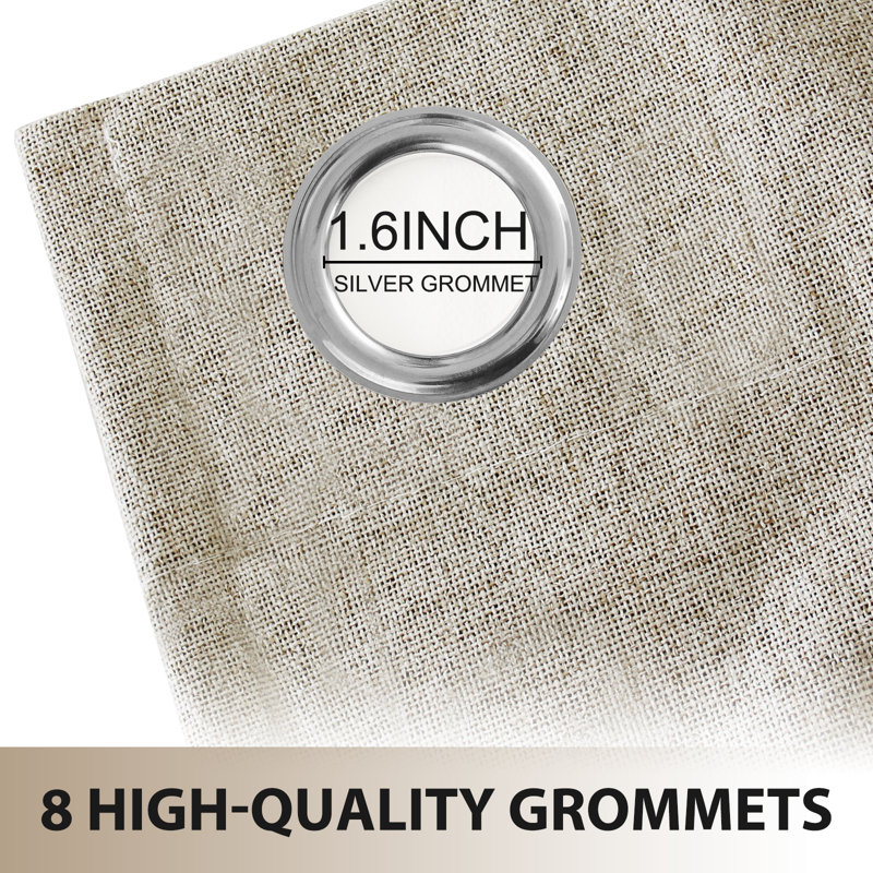 100% Blackout Linen Curtains,Room Darkening Grommet Drapes for Bedroom with White Liner, 52" W x 84" L, Natural