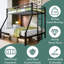 Lits superposés robustes (deux lits simples superposés à un lit double), cadre en métal noir, rangement moderne pour la maison