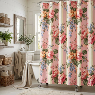 Cottage Bloom Stripe Floral Shower Curtain