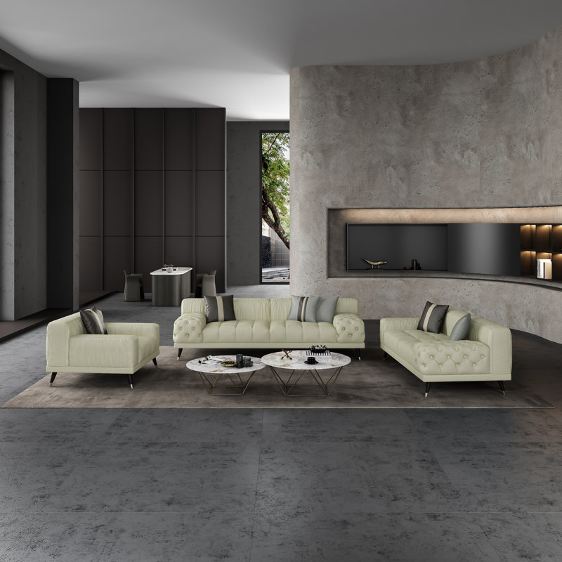 Sofa, Off White Genuine Leather