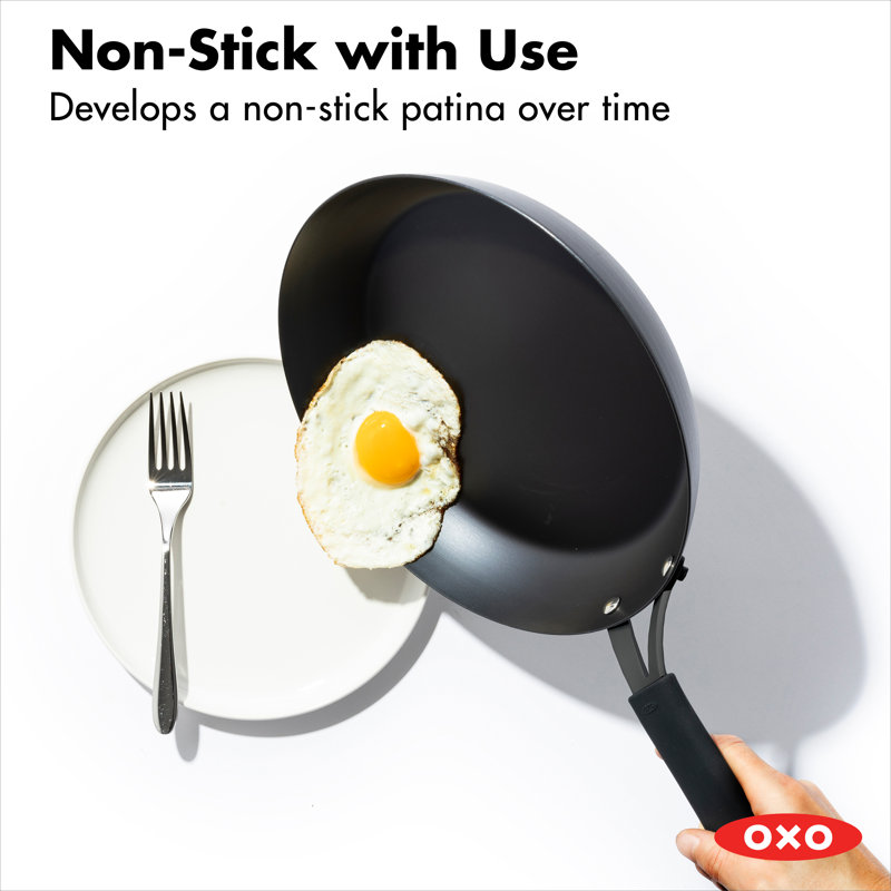 OXO Obsidian Pre-Seasoed Carbon Steel 10" Open Frypan, 12" W