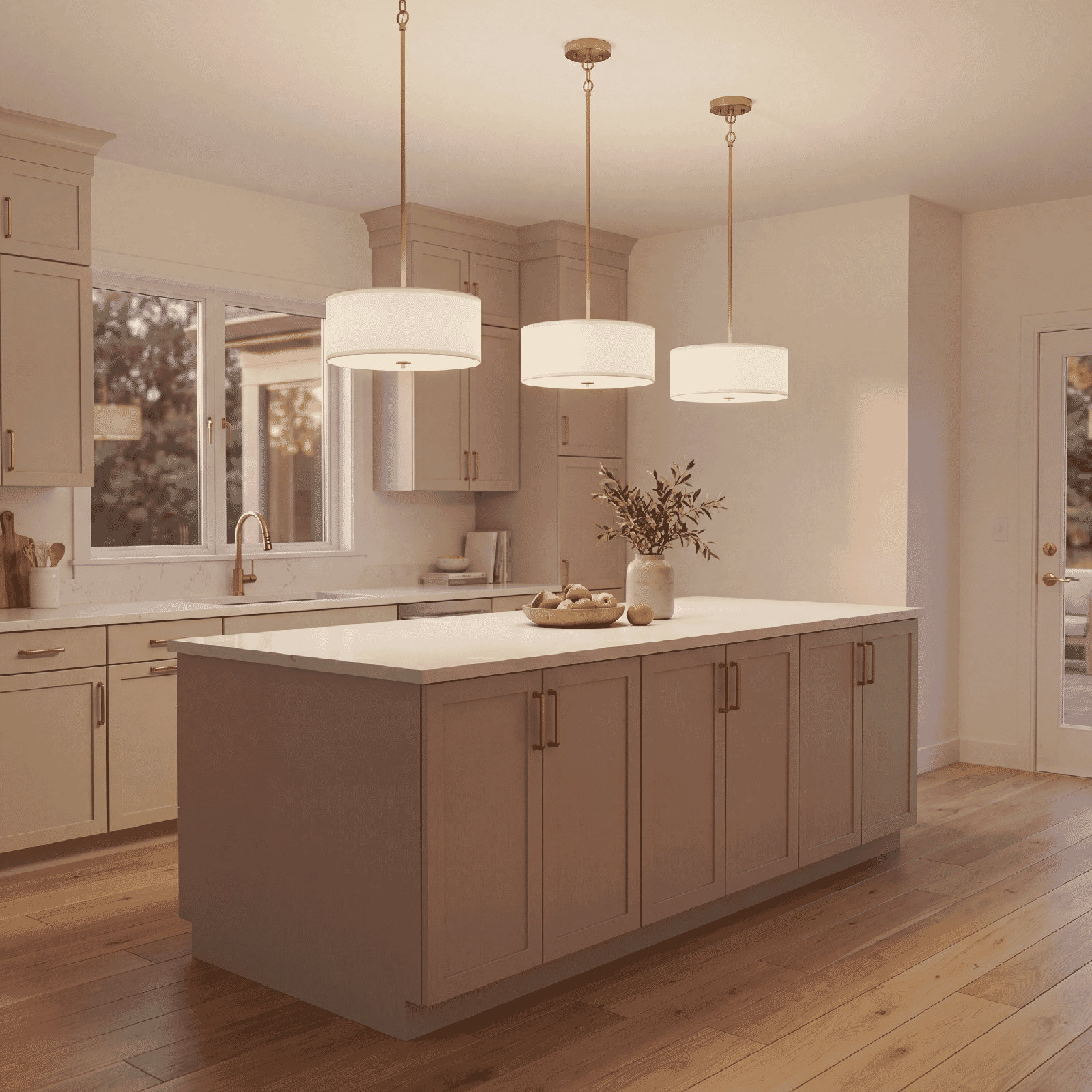 Reed 3 Light Dimmable Pendant, Natural Brass