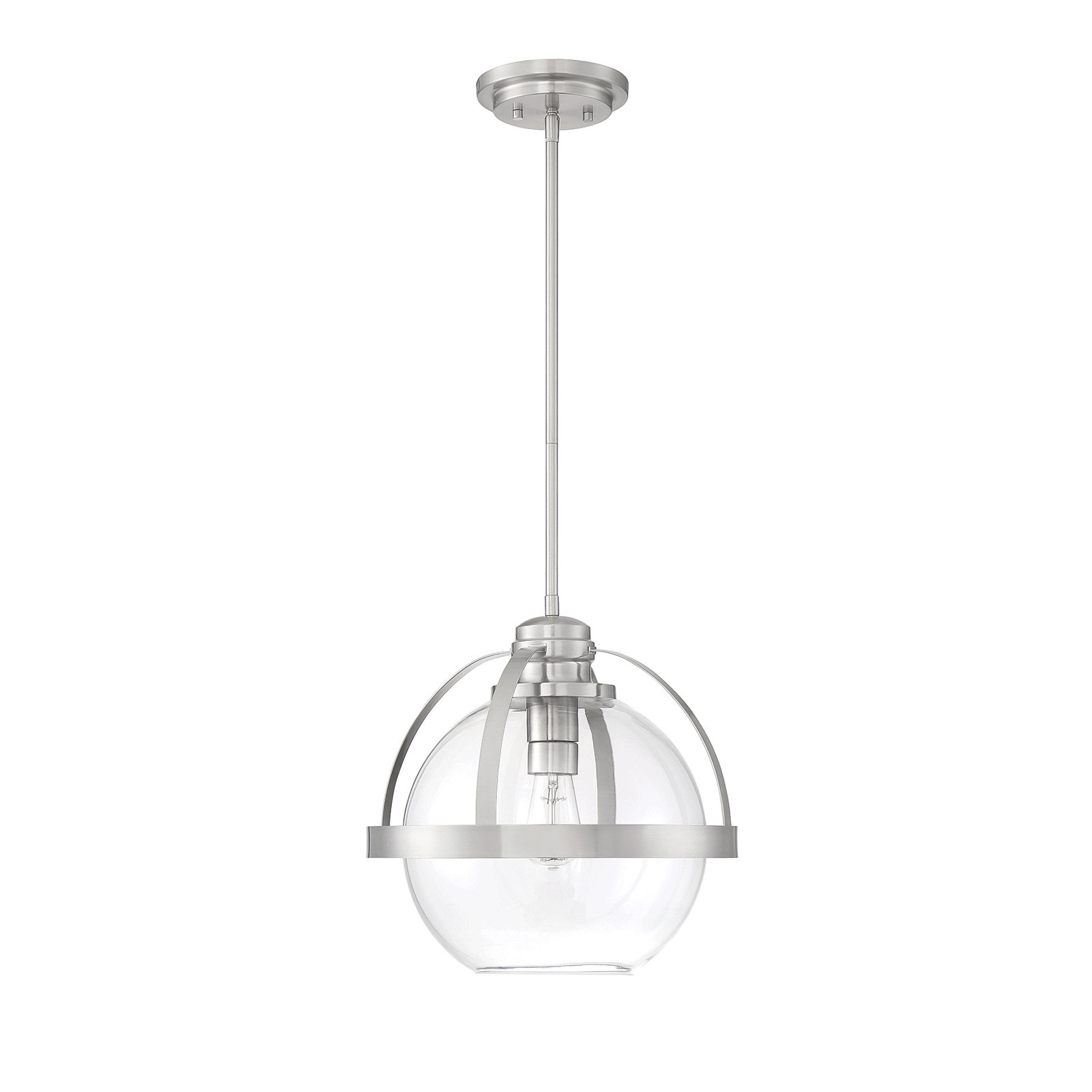 Single Light Glass Dimmable Pendant, Satin Nickel