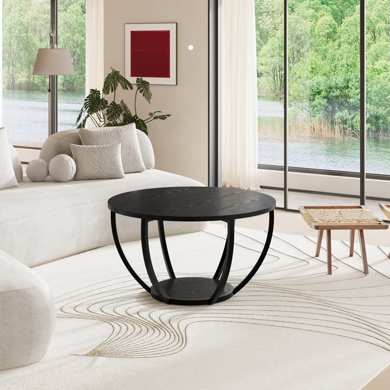 HOMERECOMMEND 28" Round Coffee Table with Storage,2-Tier Wood Accent Center Table for Living Room,Sofa Table for Home Office,