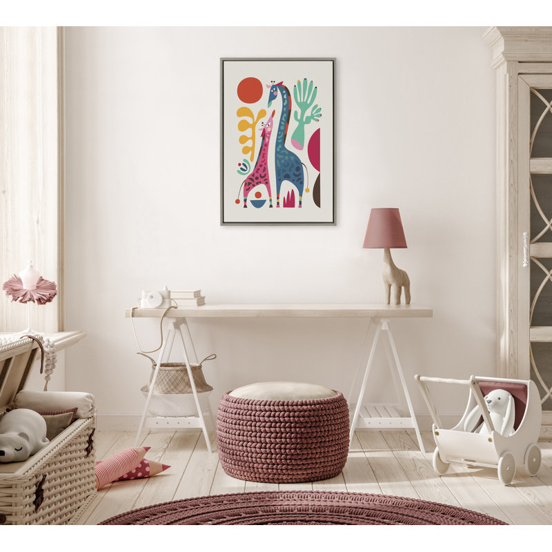 Girafe Love par Rachel Lee 3 Birdies Studio, reproduction d'art sur toile encadrée, Gris, H 23 po x l 33 po