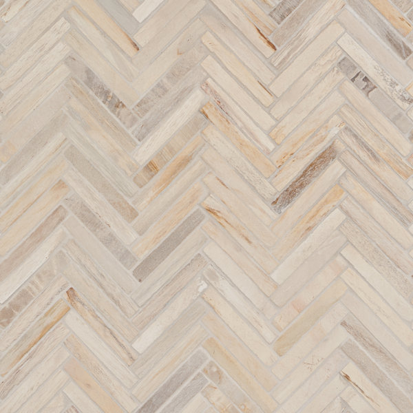 Dixiewood Herringbone Brown 9.25 in. x 11.22 in. Petrified Wood Floor and Wall Mosaic Tile