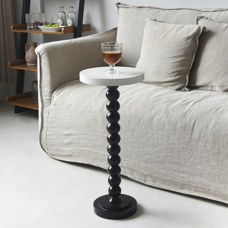 Gatik Pedestal Small End Table, Contemporary Side Table with Black Base and White Top