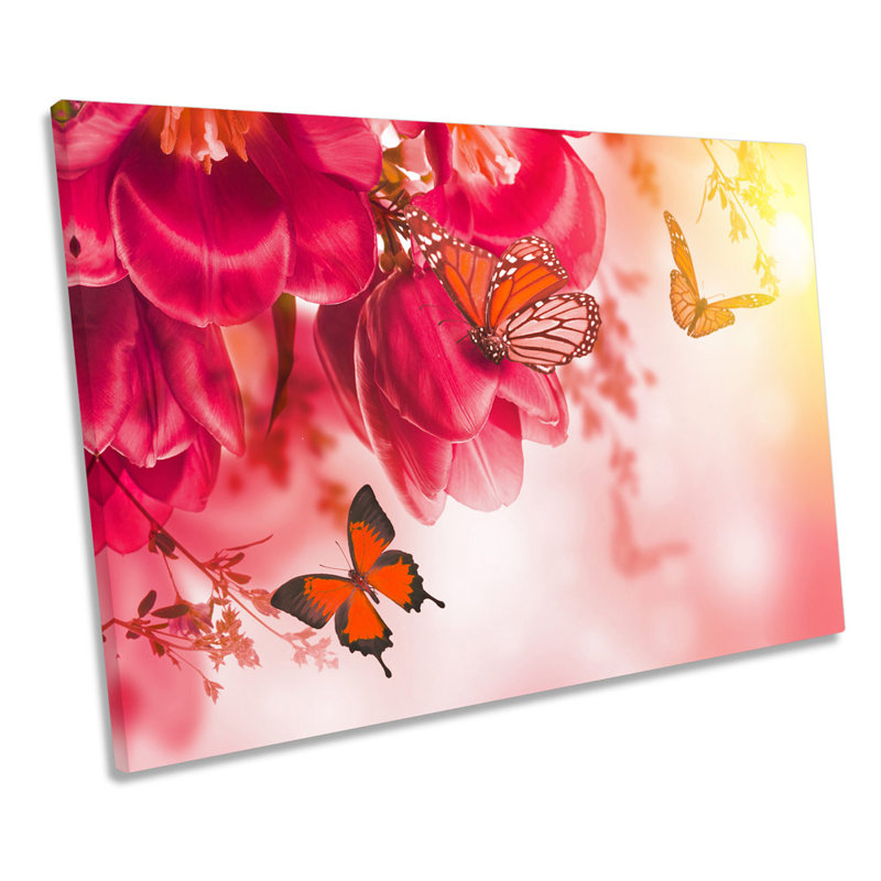 Butterfly Floral Flowers - Wrapped Canvas Art Prints, 30.5cm H x 45.7cm W