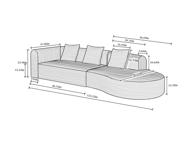 Très grand canapé modulaire profond Lochlan Boneless, Velours blanc