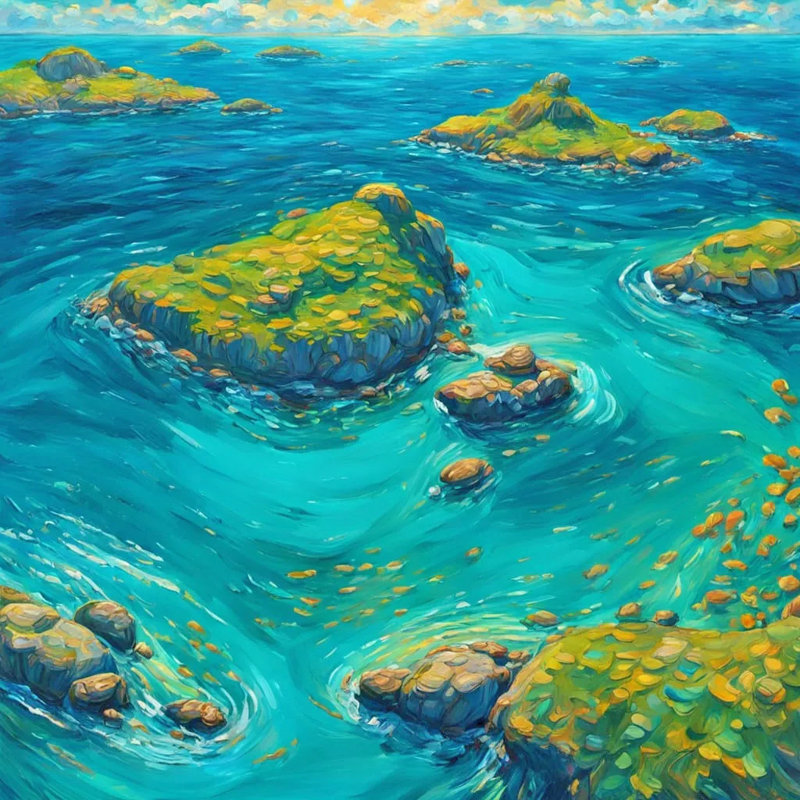 Art mural sur toile, "Îles en turquoise", H 20 po x l 20 po