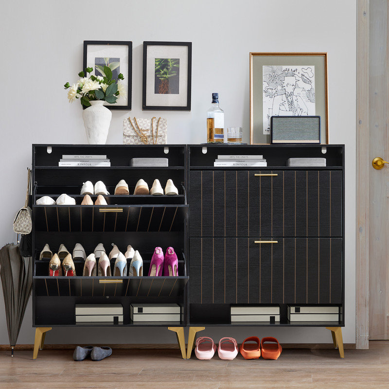 16 Pair Flip Down Shoe Storage, Black