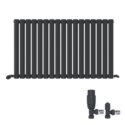 iBathUK Princia Horizontal Single Oval Panel Radiator Angled Valve