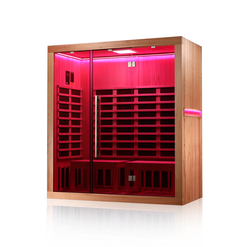 3-4 Person Indoor Infrared Sauna Room, 82" H x 76" W Yoga Sauna with 15 Low-EMF Heating Panels, Bluetooth Audio, Okoume & Canadian Hemlock Wood