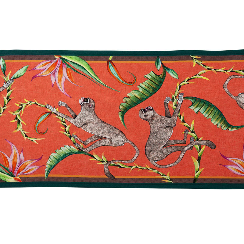 Ardmore 'Monkey Paradise' Cotton Runner, Chalk, 94" x 16"