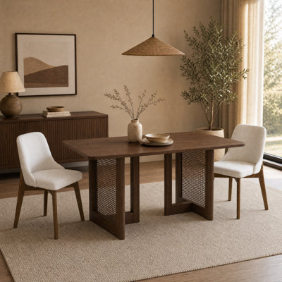 Ensemble table et chaises de salle à manger rectangulaires de 170 cm (67 po) avec chaises rembourrées, en rotin, avec double piétement pour 2 à 6 personnes.