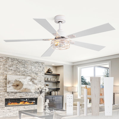 52Inch White Rustic Ceiling Fan with Lights & Remote for Farmhouse Living Room or Outdoor Porch Use