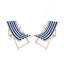 Chaise longue pliante en bois avec rayure large bleu foncé 2 pièces