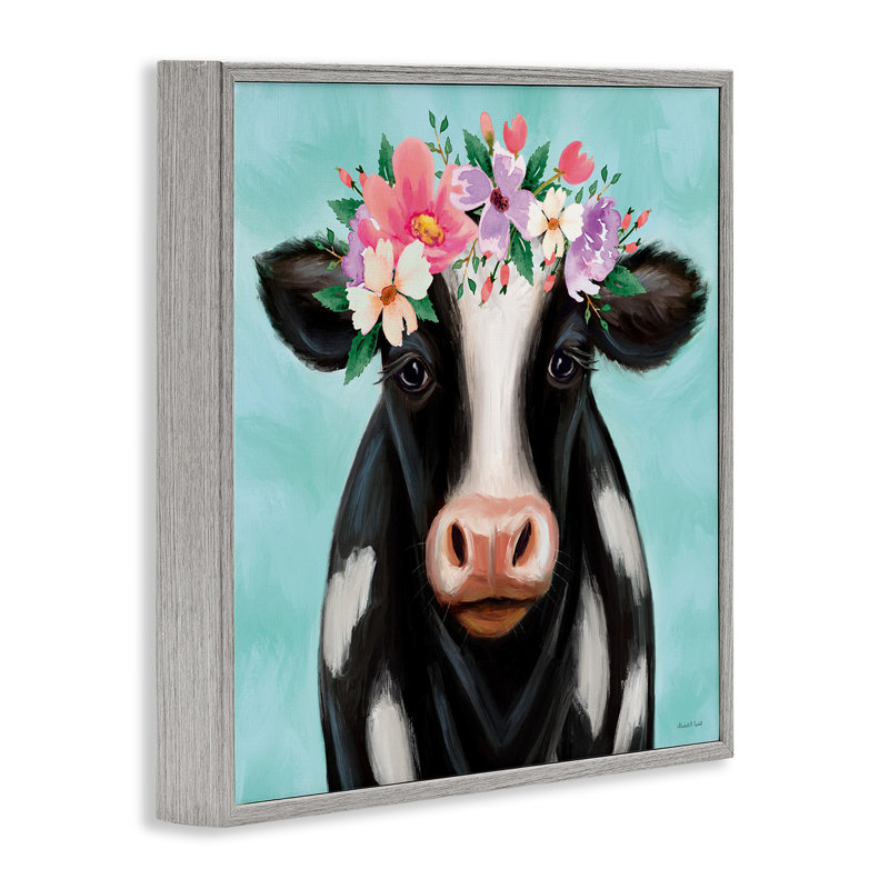 Vache avec fleurs pastel, estampe numérique par Elizabeth Tyndall, Estampe numérique Farmhouse, H 24 po x l 24 po