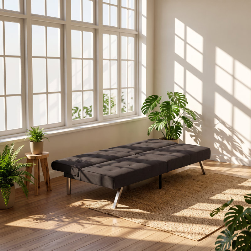 Canapé-lit futon convertible civil, structure en bois, revêtement imitation lin, 173 cm L x 83,5 cm P x 82 cm H