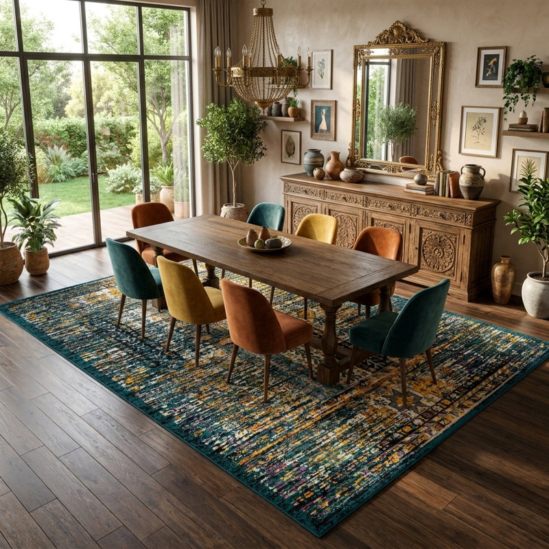 Tapis Kristen Naplate, Teal, Rectangle 10 pi x 13 pi 1 po
