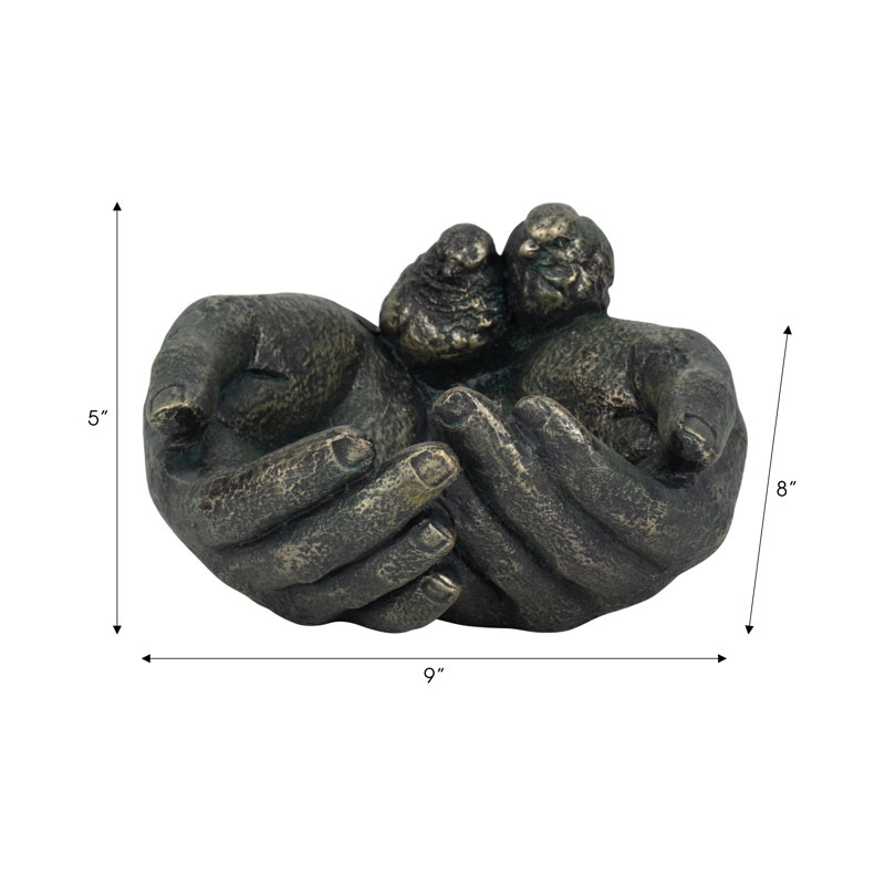Bronze Giving Hands Birdfeeder Enchanting 9" Polyresin Garden Décor