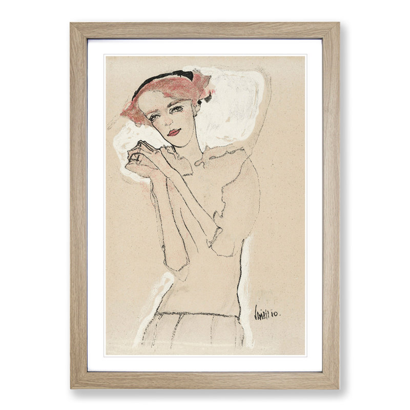 Portrait of a Woman Vol.3 by Egon Schiele - Picture Frame Painting, 48cm H x 36cm W x 2cm D, Oak Framed