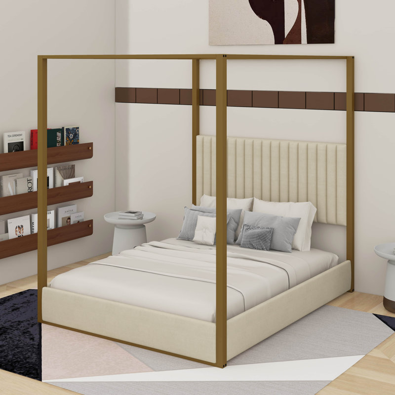 Queen Upholstery Canopy Platform Bed With Headboard