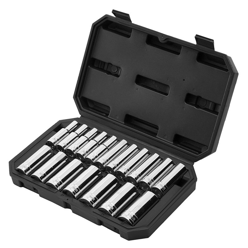 Socket Set, 18 Pieces, 12.7 mm Drive Socket Tool Set, Metric Size from 10 to 27 mm, Mechanic Tool Kit with Storage Case, Clear Markings, Chrome Plated CR-V Alloy Steel, for Automotive Repair