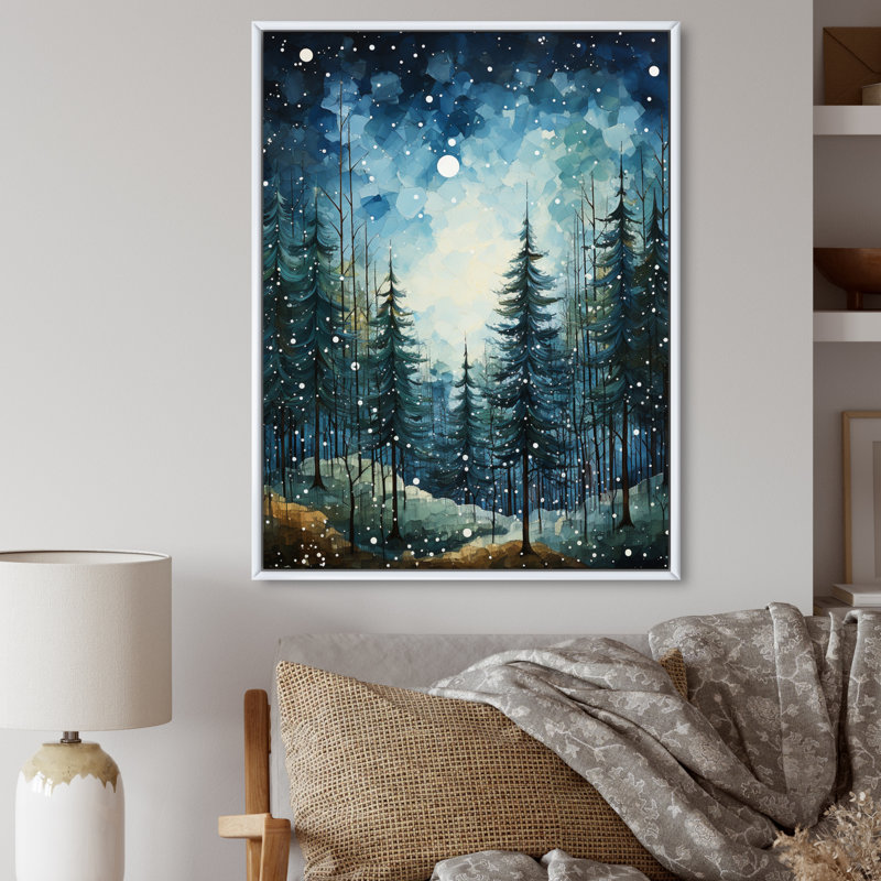 «Winter Snowy Evergreen I - Winter Landscape», reproduction sur toile, Cadre flottant blanc, H 32 po x l 24 po x P 1 po