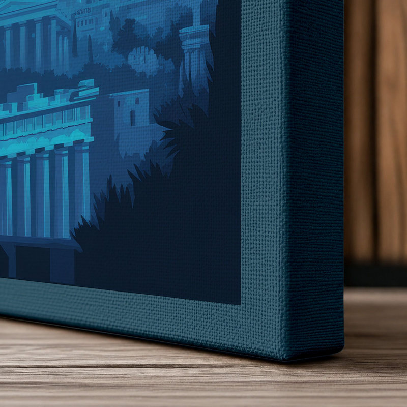 Postcard from Athens Retro 1 Piece Wrapped Canvas Wall Art, 36x24 - 91.4 x 61.0 cm, Teal Border
